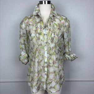 Pendleton Womens Blouse Size 6 Cotton Silk Blend Floral Pintuck Button Up Sheer